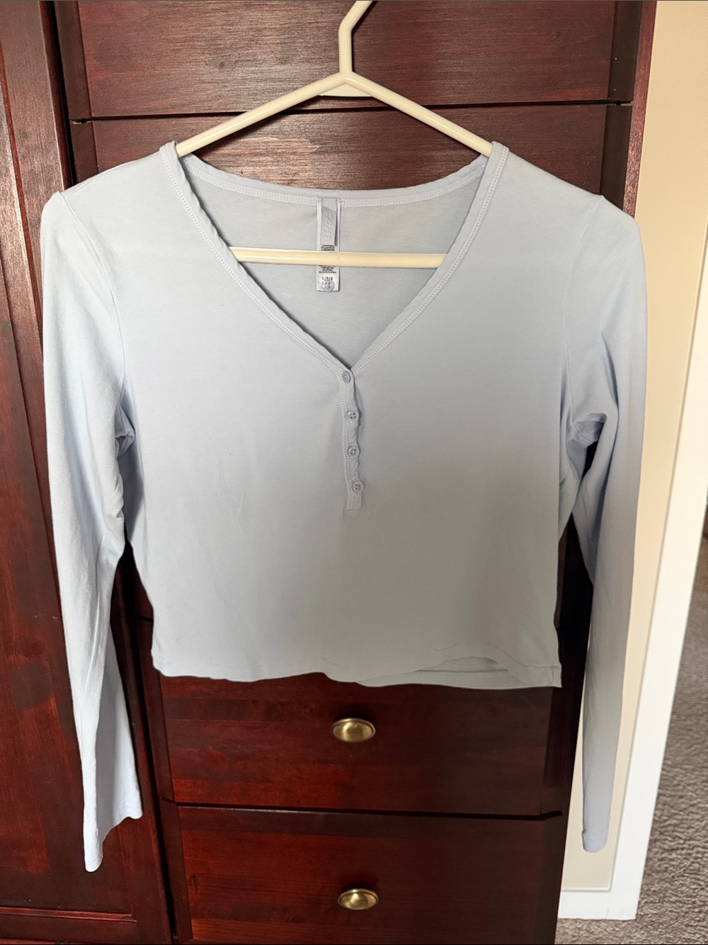 SKIMS Light Blue Long-Sleeve Henley Crop Top
